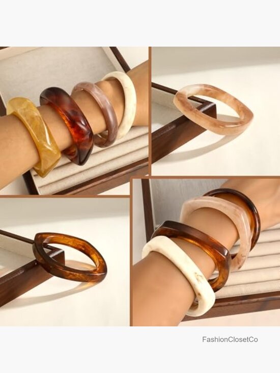 Shop Our Statement Colourful Irregular Acrylic Resin Chunky  8 Pcs Irregular Chunky Wide Bangle Bracelet Set Acrylic Resin